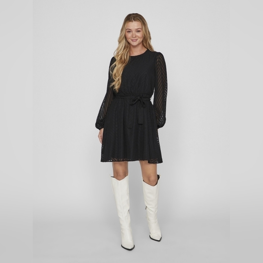 Speechless Black Long Sleeve Dress with Sheer Details